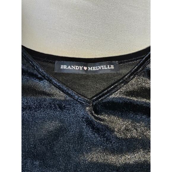 BRANDY MELVILLE WOMEN'S SMALL BLACK SILKY VELOUR SLIP DRESS 24" LENGTH - Picture 7 of 11